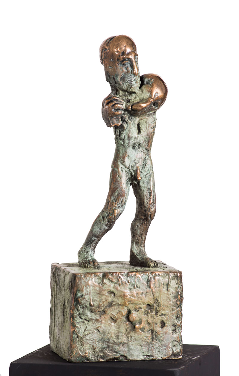 Ich, Mandy mit Vogel, Skulptur aus Bronze