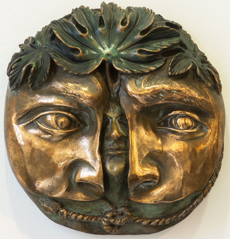 Zwei Gesichter, Skulptur aus Bronze
